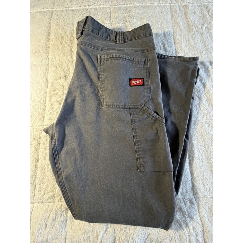 Milwaukee Tools Men's Flex Khaki Canvas Heavy Duty Work Pants Size 40x34 Grey
